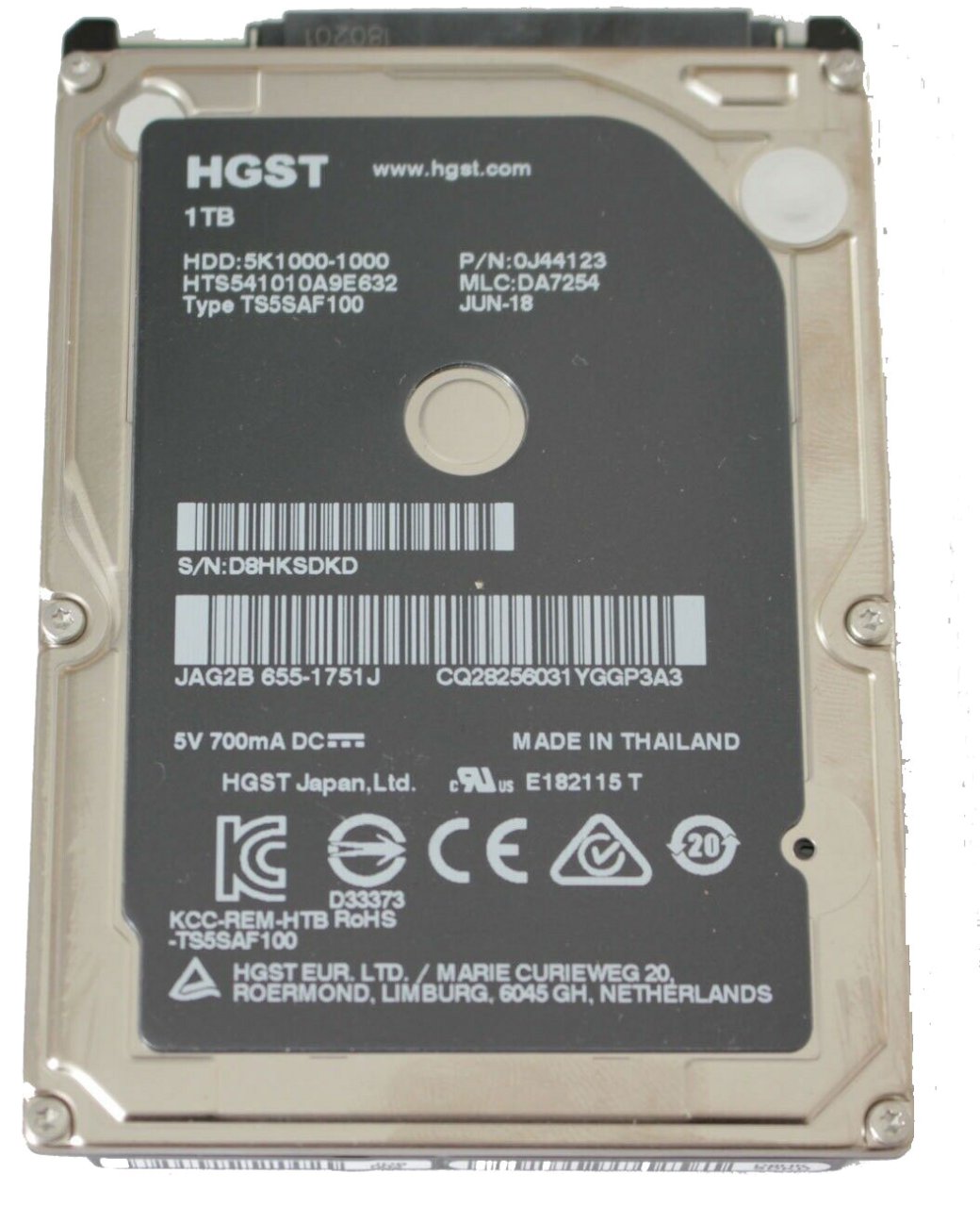 original Apple Hard Drive, 1 TB, SATA, 2.5, 5400 661-7107